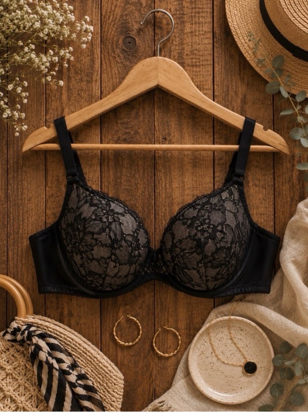 NWT Addition Elle Déesse Lingerie Black Lace Underwire Bra 38 DDD